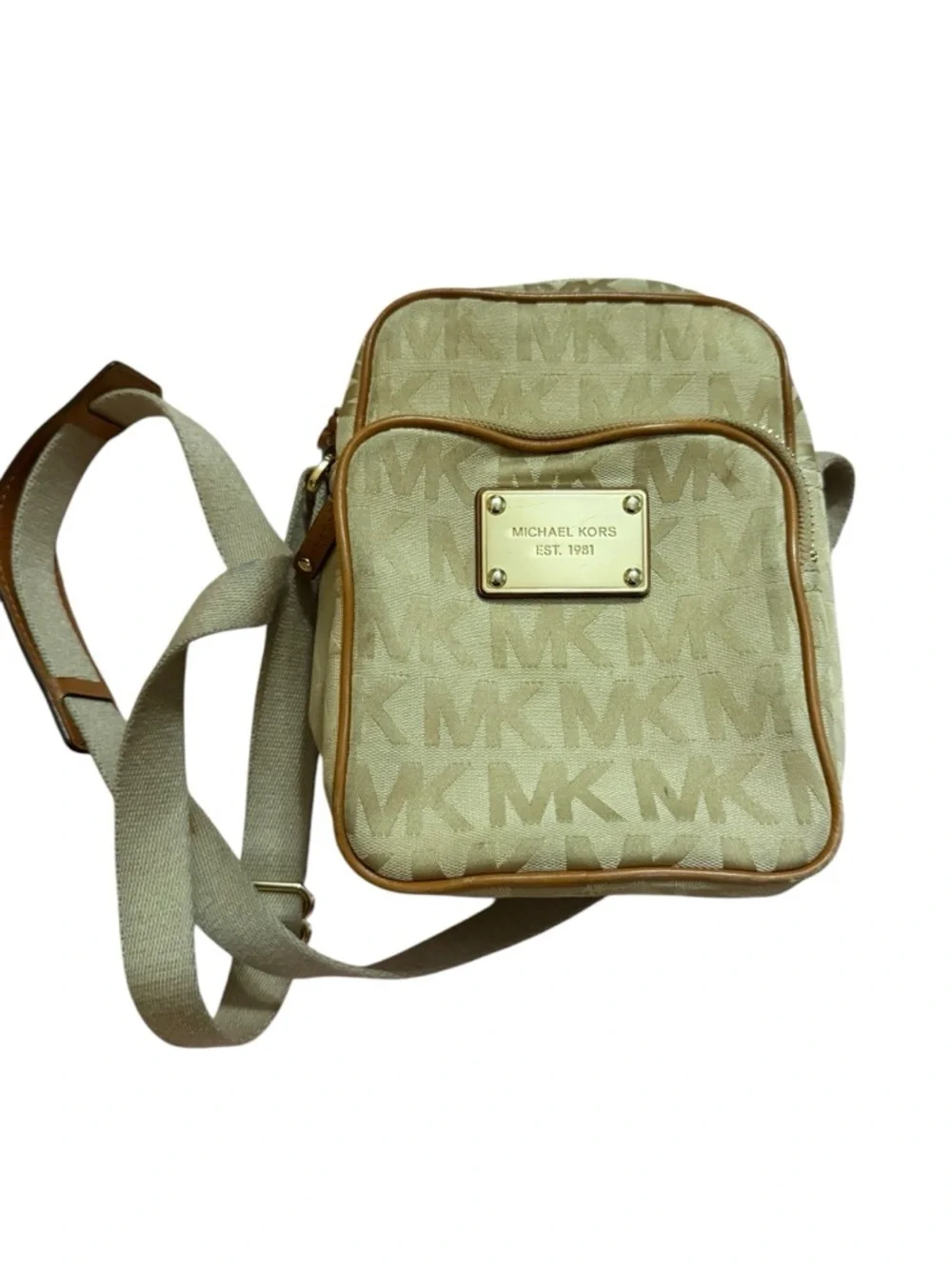 Michael Kors Beige MK Logo Crossbody Bag
